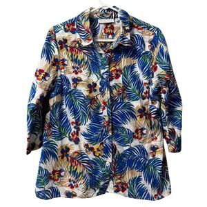 Breckenridge Blouse Size Large Button Down Shirt Cotton Hawaiian Tropical Beach